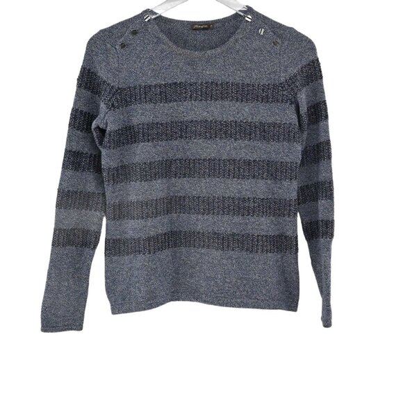 J MCLAUGHLIN Sweater Womens Size XS Blue Metallic Stripe Cotton Blend Randy Crew - Picture 1 of 12